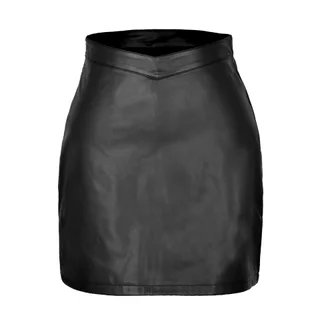 Women's PU Leather Skirt Fashion V Waist Exposed Navel - Black