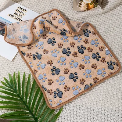 Four Seasons Blanket Thermal Coral Fleece Paw Print Dogs And Cats Coffee Footprints - Shop at LoveMi