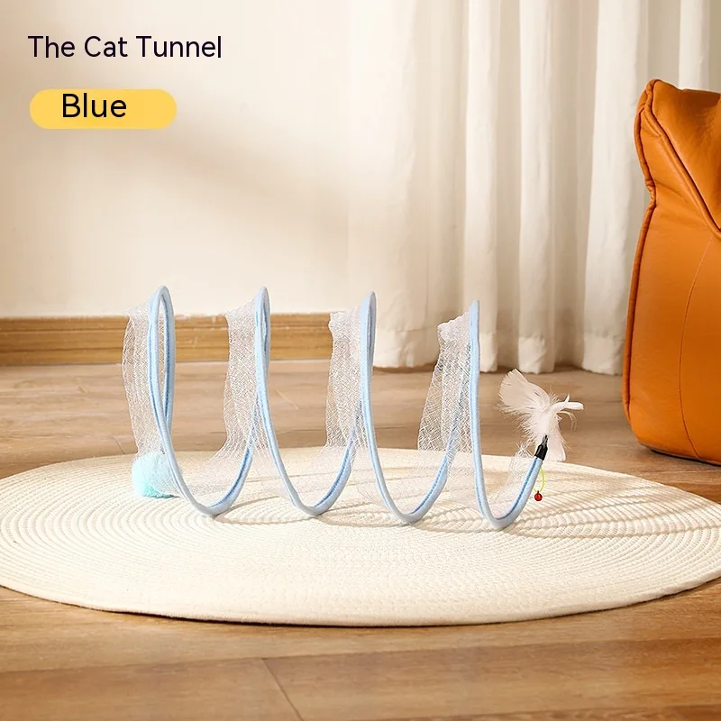 Folded Cat Tunnel S Type Cats Tunnel Spring Toy Mouse Tunnel Cat Outdoor Cat Toys For Kitten Interactive Cat Supplies Blue - Shop at LoveMi