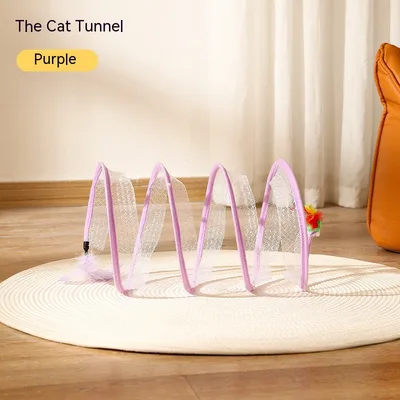 Folded Cat Tunnel S Type Cats Tunnel Spring Toy Mouse Tunnel Cat Outdoor Cat Toys For Kitten Interactive Cat Supplies Purple - Shop at LoveMi