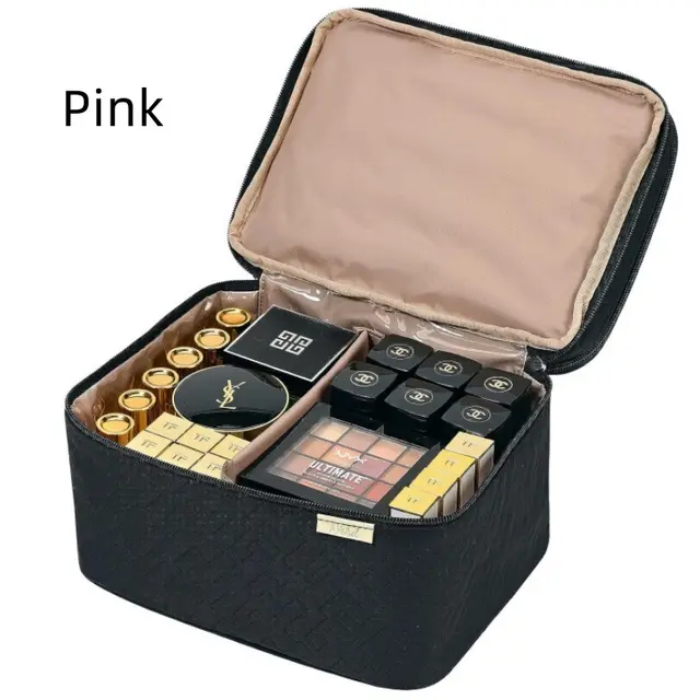 Portable Fashion Double Layer Cosmetics Bag Pink - Shop at LoveMi