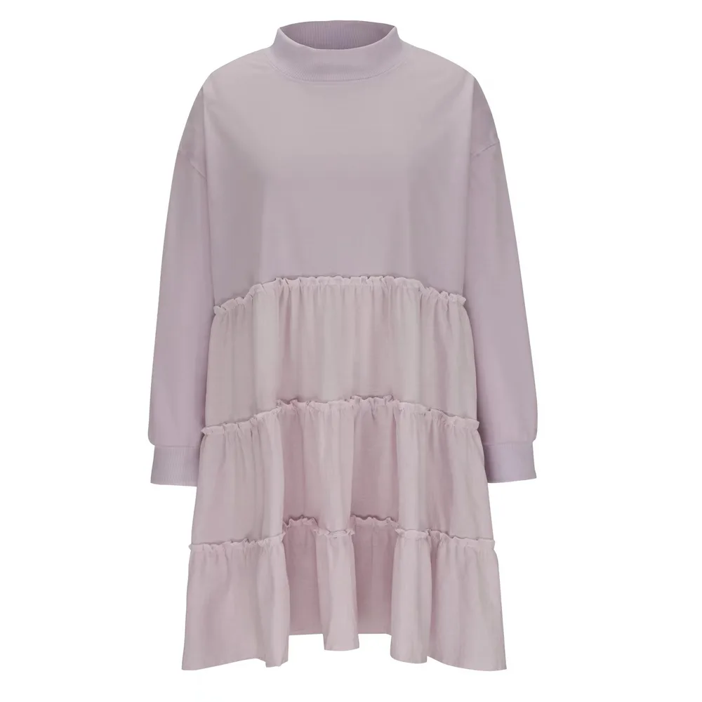 Women's Stitching Loose fitting Pleated Sweater Dress Light Purple - Shop at LoveMi