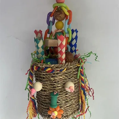Large Parrot Halloween Shaped Chew Nut Colored Paper Grass Woven Puzzle Bird Toy Grass Woven Pendants - Shop at LoveMi