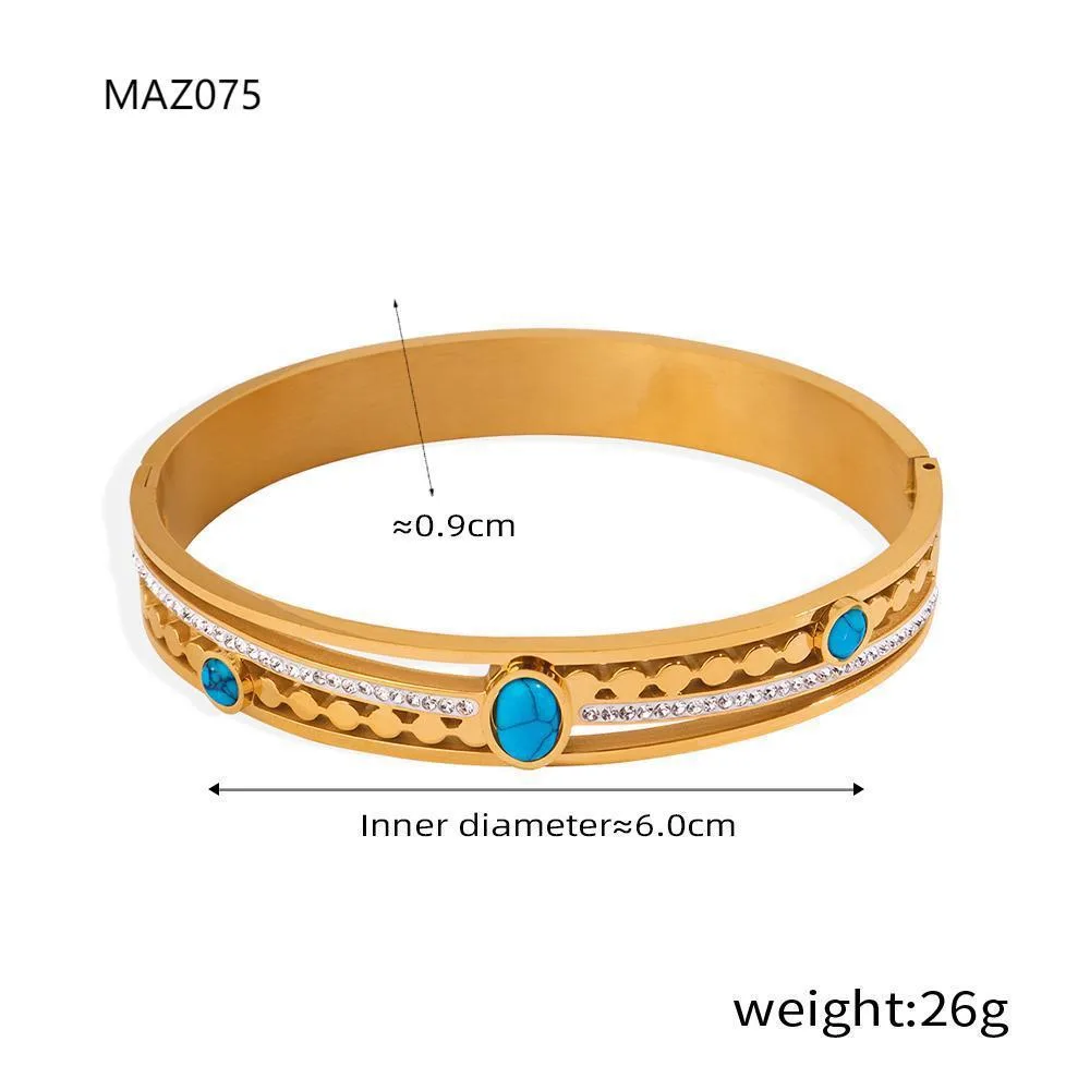 French Vintage Style Turquoise Inlaid Zircon Buckle Bracelet Z075 Turquoise Gold - Shop at LoveMi