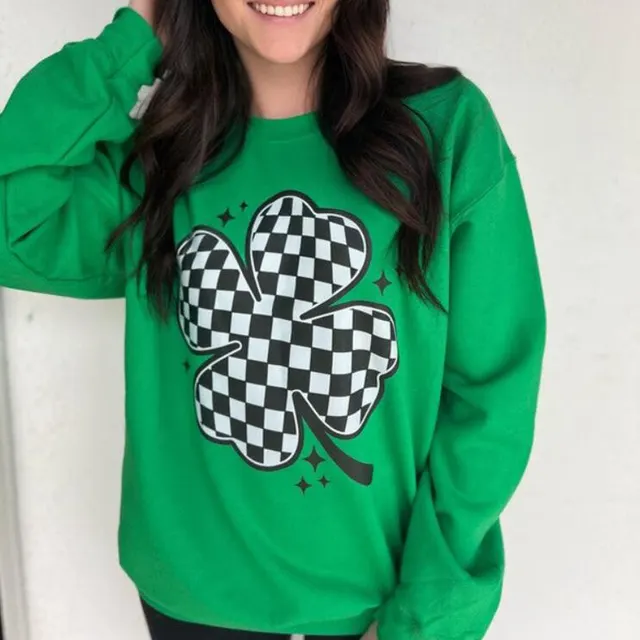 European And American Plaid Clover Sweatshirt Green - Shop at LoveMi