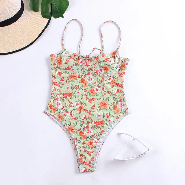 New Bikini Women's One piece Swimming Suit Green Bottom Flower - Shop at LoveMi
