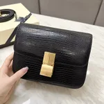 Square Bag Women's Messenger Lizard Pattern Cowhide Box - Black