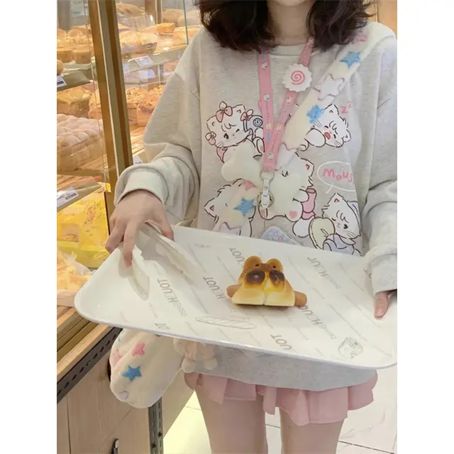Round Neck Cute Cartoon Bottoming Shirt Fleece lined College Style Sweet T shirt Top Thick 400G - Shop at LoveMi
