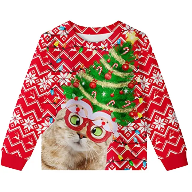 Round Neck Men's Popular Knitted Printed Pullover Sweatshirt Red Background - Shop at LoveMi