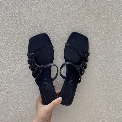 Women's Graceful And Fashionable Abnormal Shape Heels Square Toe Sandals Black - Shop at LoveMi