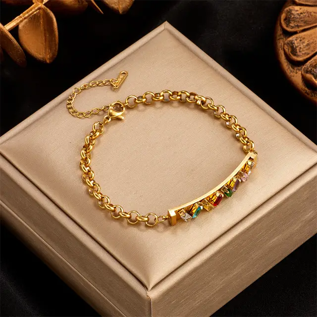 Women's Fashion Retro Color Strip Transparent Diamond Bracelet Gold - Shop at LoveMi