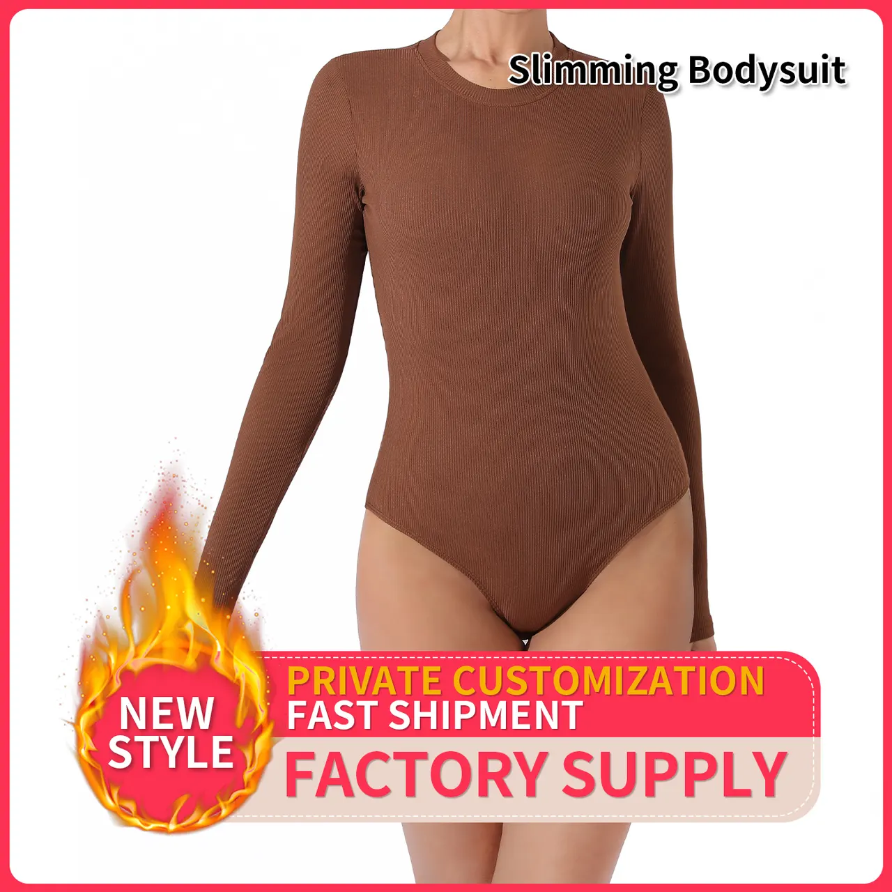 Women's Fashion Simple Solid Color Bodysuit - Coffee