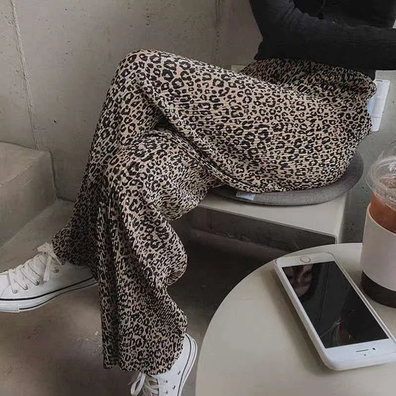 Summer Chiffon Leopard Print Loose Plus Size Casual Wide leg Pants Leopard - Shop at LoveMi