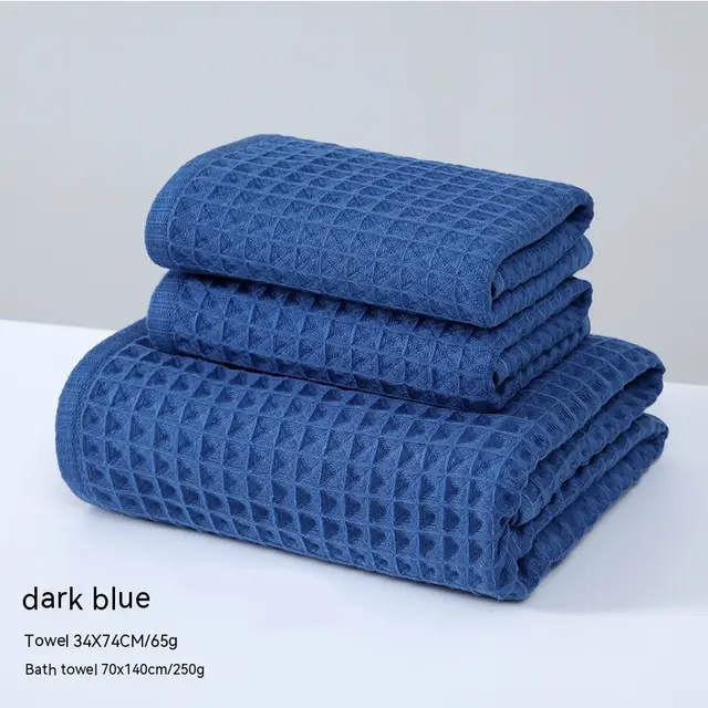 Pure Cotton Waffle Bath Towel Honeycomb Plain Water Absorption Bath Towel Dark Blue - Shop at LoveMi