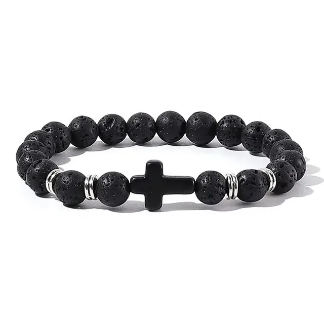Tigereye White barked Pine Obsidian Cross Men's Beaded Bracelet Volcanic Rock 01 - Shop at LoveMi
