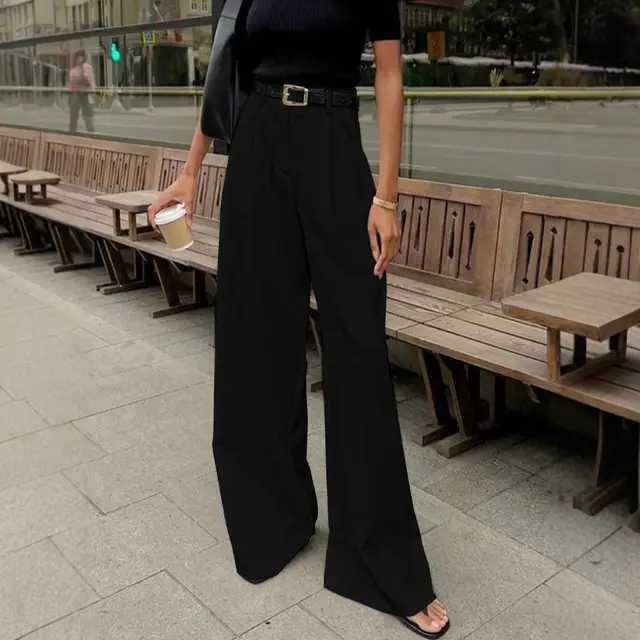 White High waist Trousers Fashion Loose Casual Pants Black - Shop at LoveMi