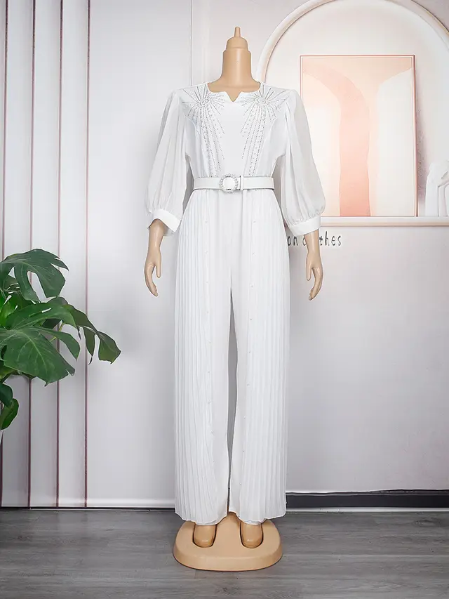 Autumn And Winter Hot Rhinestone Beaded False Two piece Suit Dress Belt White - Shop at LoveMi