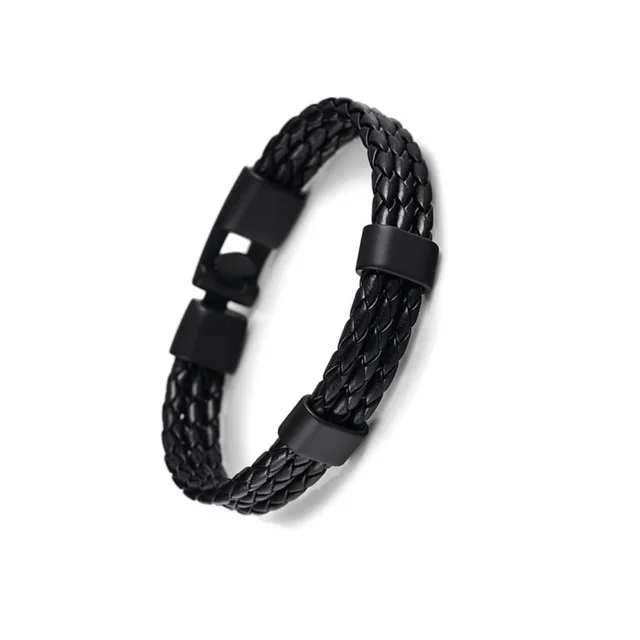 Leather Braided Bracelet Alloy Buckle Black - Shop at LoveMi