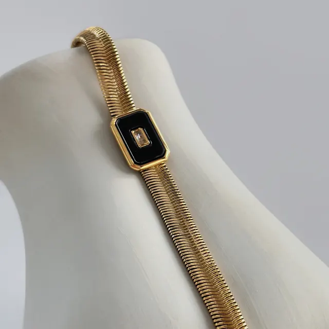 Minimalist Retro Mirror Shell Square Brand Bracelet Black 16+4Cm - Shop at LoveMi