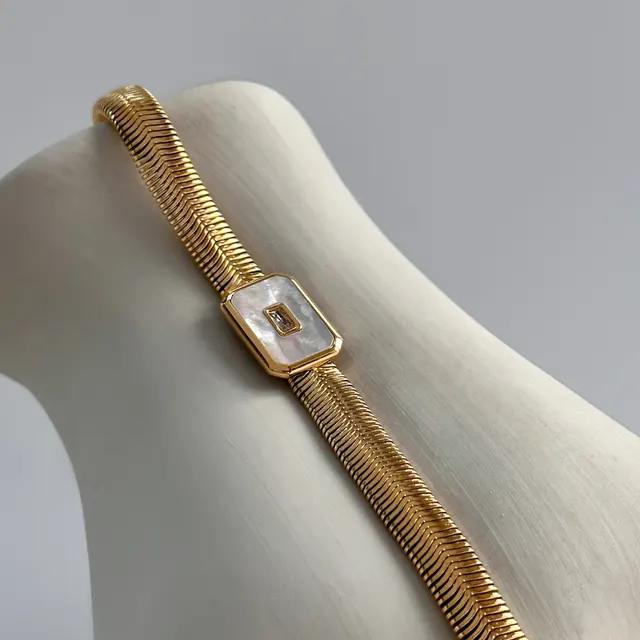 Minimalist Retro Mirror Shell Square Brand Bracelet White 16+4Cm - Shop at LoveMi