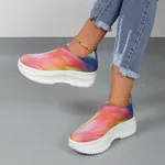 European And American Platform Color Gradient Fly-knit Sneakers - Red