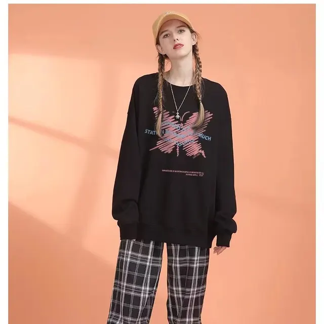 Women's Design Loose Fitting Hoodie Top Black - Shop at LoveMi