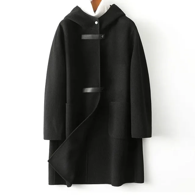 Woolen Coat Women's Elegant Large Pocket Loose Black - Shop at LoveMi