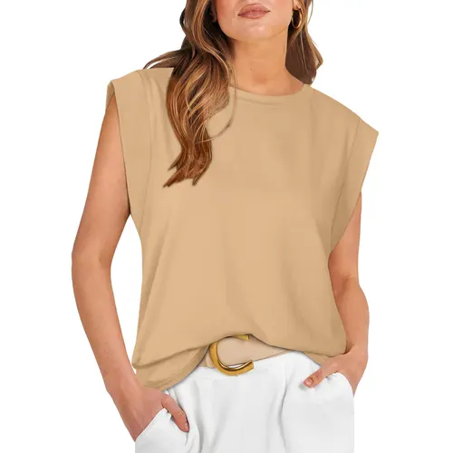 Round Neck Loose Short Sleeves T shirt Striped Top Women's Vest Apricot - Shop at LoveMi