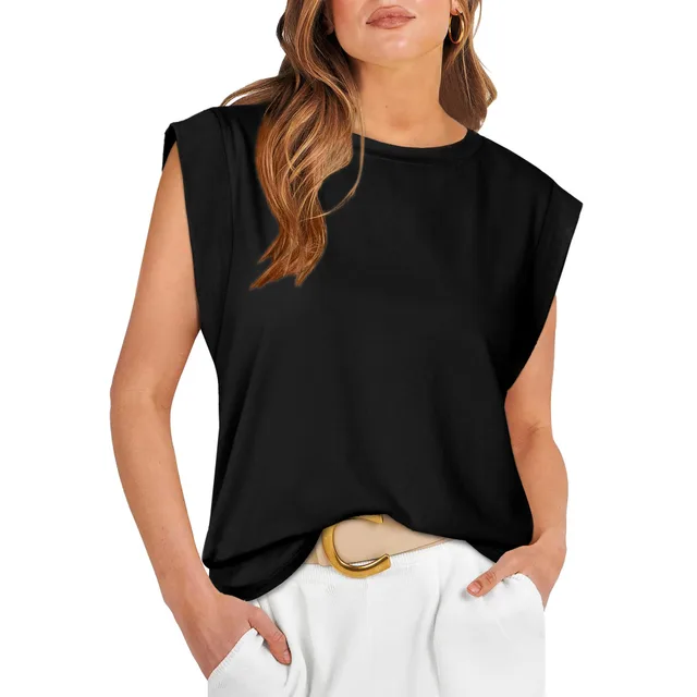 Round Neck Loose Short Sleeves T shirt Striped Top Women's Vest Black - Shop at LoveMi