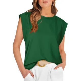Round Neck Loose Short Sleeves T-shirt Striped Top Women's Vest - Dark Green