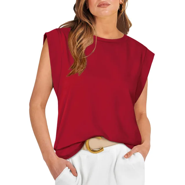 Round Neck Loose Short Sleeves T shirt Striped Top Women's Vest Wine Red - Shop at LoveMi
