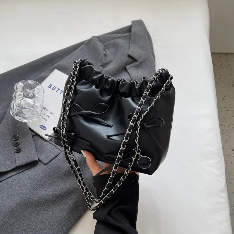Niche Pleated Design Fashion Crossbody Shoulder Bag Black - Shop at LoveMi