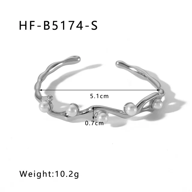 French Retro Style Stainless Steel Inlaid Pearl Opening Bracelet Silver - Shop at LoveMi