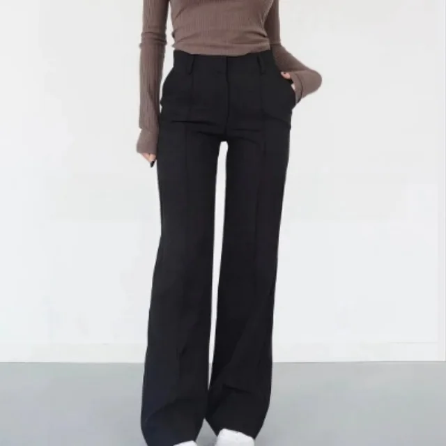Women's Casual Design Stitching Straight Slim fit Pants Black - Shop at LoveMi