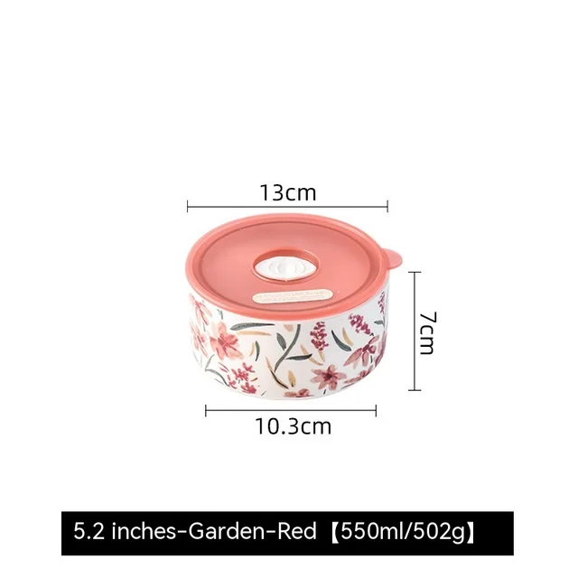 Portable With Cover Ceramic Bowl Microwave Oven Dedicated For Heating Bento Box Refrigerator Sealed Crisper Red Medium - Shop at LoveMi