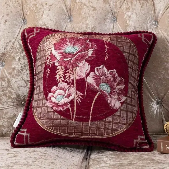 Sofa Pillow Cases Back Cushion Bedside Soft Bag Backrest Embroidery Car Club Lumbar Support Pillow European Luxury Wine Red - Shop at LoveMi