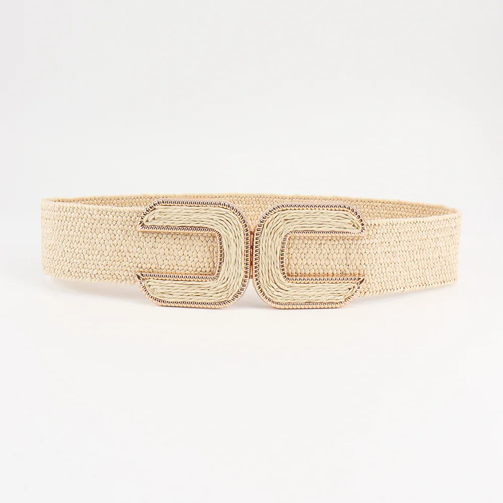 Elastic Waistband Women's Design Sense Niche Straw Elastic Beige - Shop at LoveMi