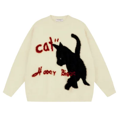 Lazy Cat Mink like Thickened Loose Round Neck Sweater Apricot - Shop at LoveMi