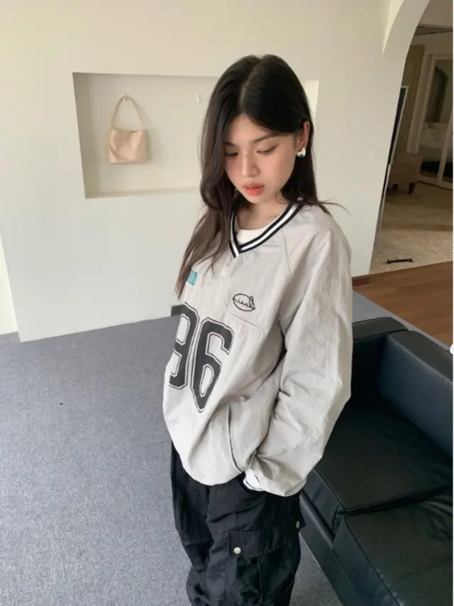 Women's V neck Thin American Sweet Cool Loose Sweater Gray - Shop at LoveMi
