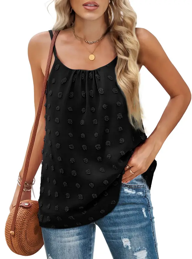 Women's Round Neck Pompon Sleeveless Adjustable Camisole Black - Shop at LoveMi