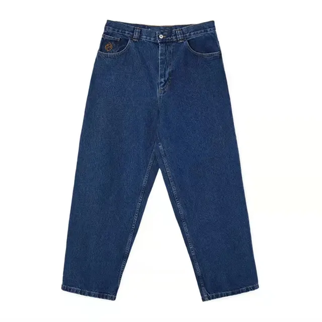 Loose Straight Wide Leg Mid waist Denim Trousers Dark Blue - Shop at LoveMi
