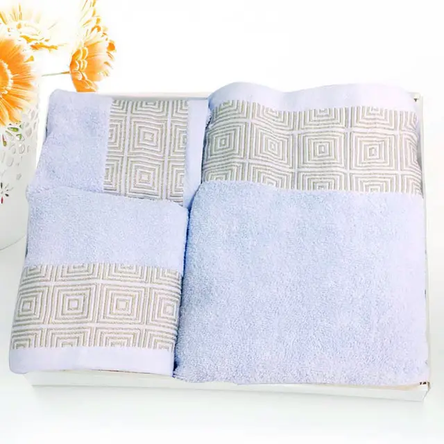 Cotton Three piece Towel Veneer Cloth Thickened Hotel Bath Towel Embroidery Blue Siege - Shop at LoveMi