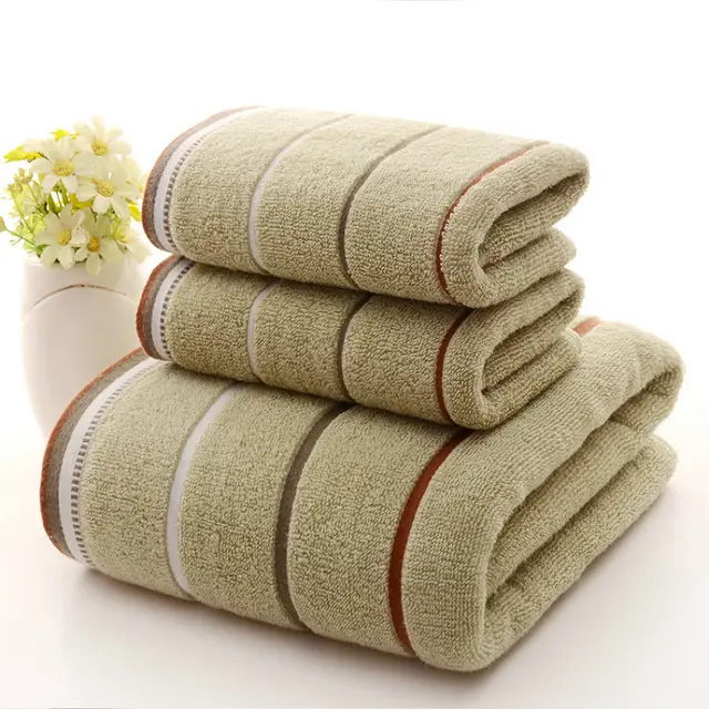 Cotton Three piece Towel Veneer Cloth Thickened Hotel Bath Towel Embroidery Green Three Sections - Shop at LoveMi