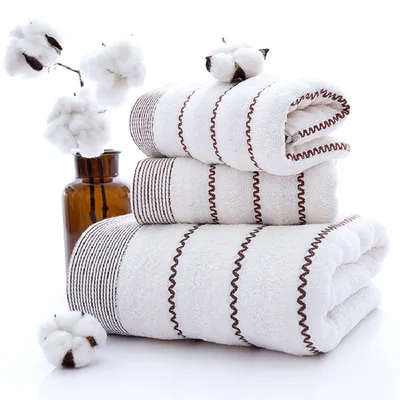 Cotton Three piece Towel Veneer Cloth Thickened Hotel Bath Towel Embroidery White Water Pattern - Shop at LoveMi