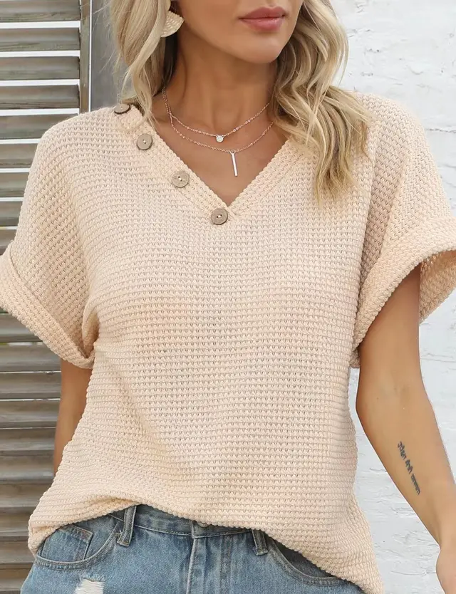 Women's Polyester Elegant Style Short Sleeve Apricot - Shop at LoveMi