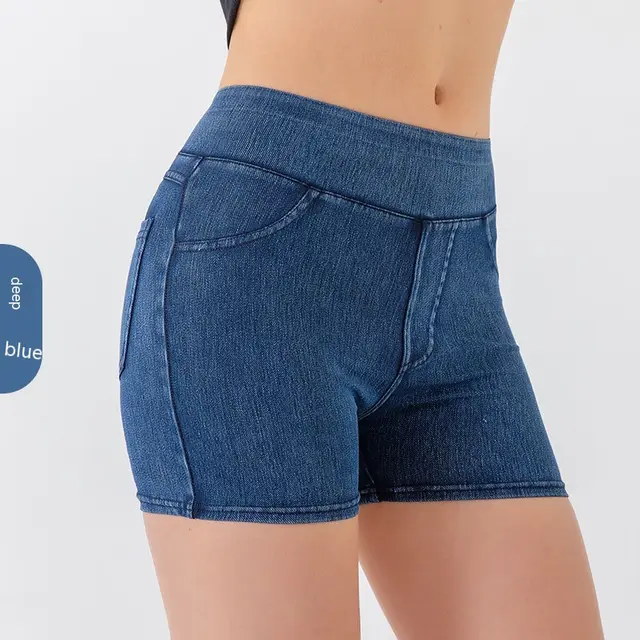 Hip Lifting Yoga Denim Shorts For Women Dark Blue - Shop at LoveMi