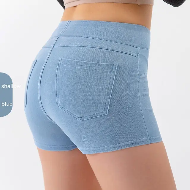 Hip Lifting Yoga Denim Shorts For Women Light Blue - Shop at LoveMi