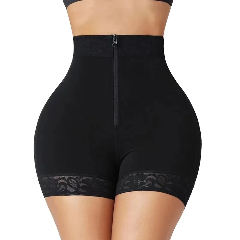 New Hip Slimming Clothes Abdominal Pants Zipper Hip Lifting - Black 2Pcs
