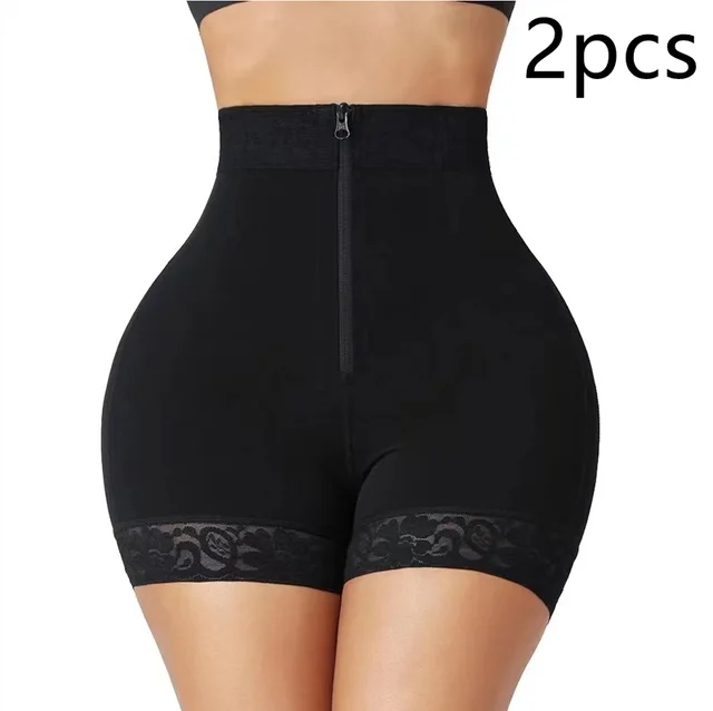 New Hip Slimming Clothes Abdominal Pants Zipper Hip Lifting Black 2Pcs - Shop at LoveMi