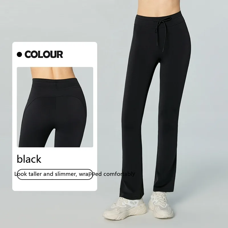 Waist Slimming And Hip Lifting Casual Yoga Pants Bilateral Pocket Yoga Bell-bottom Pants - Black